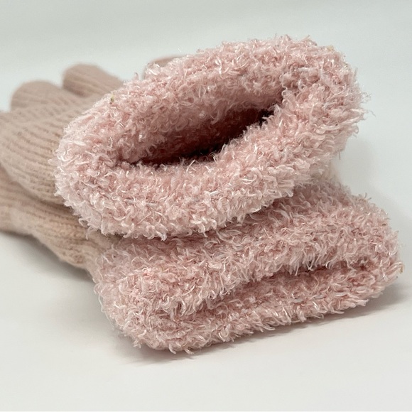 Pink Gloves Touchscreen Knit Ribbed Warm Winter Fuzzy Cuff Cozy Lined Glove Bow - Picture 7 of 17
